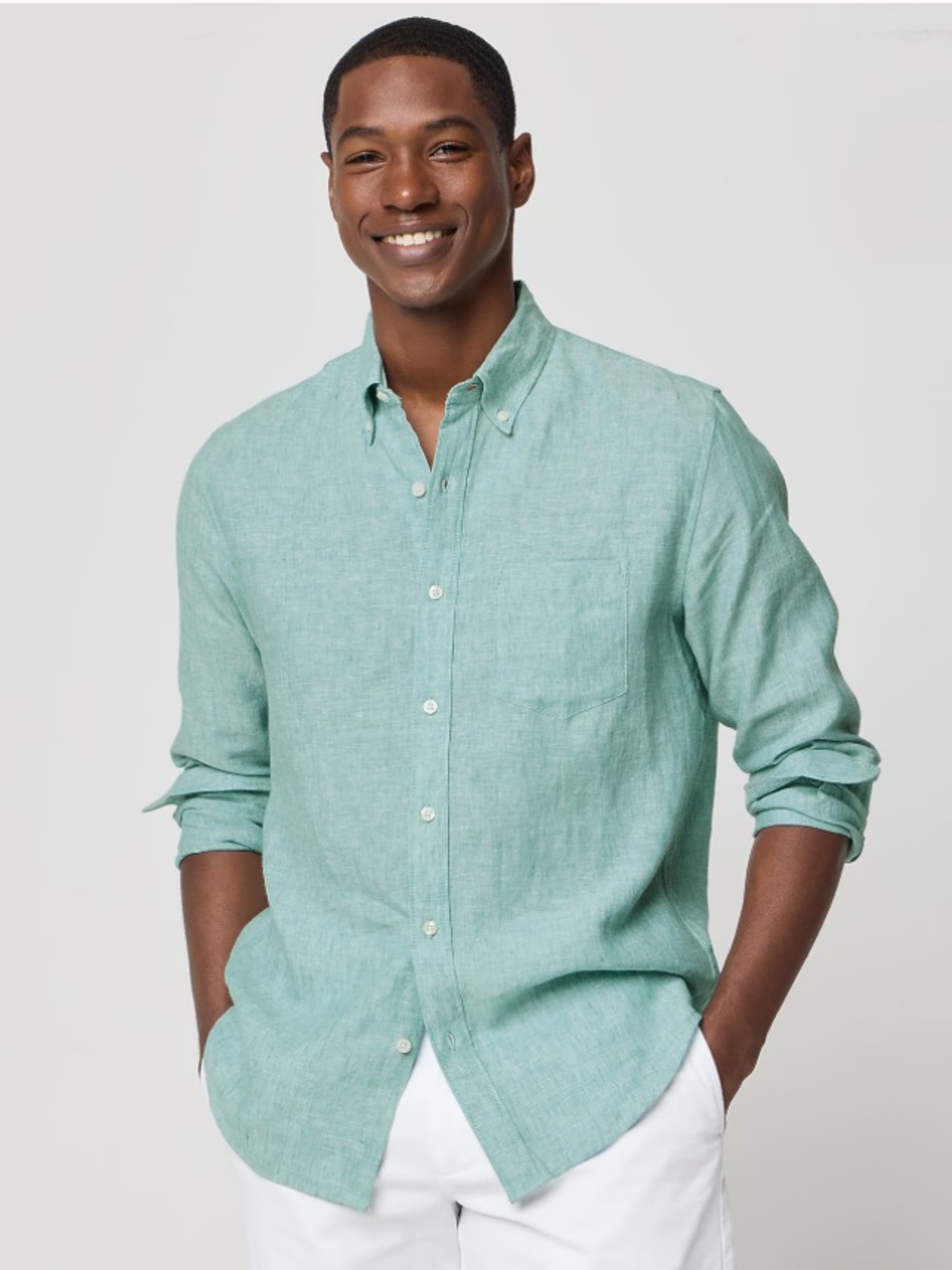 J. Crew Factory Classic-fit linen-blend shirt - Aegean Teal Cross Dye